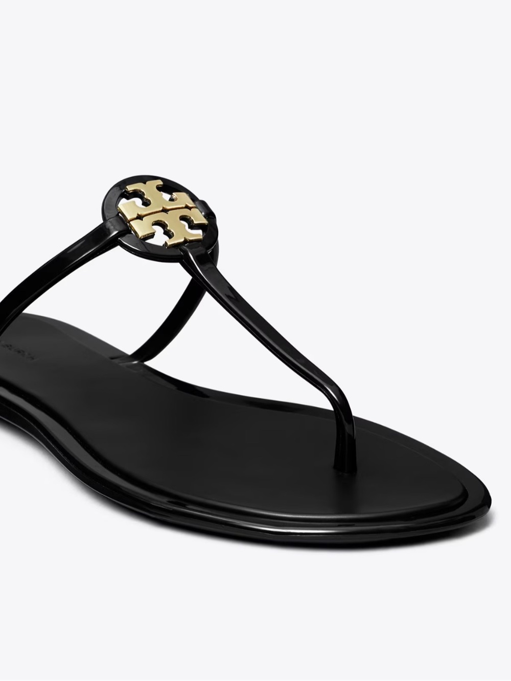 Tory Burch Black Jelly Thong Sandal with Gold Logo